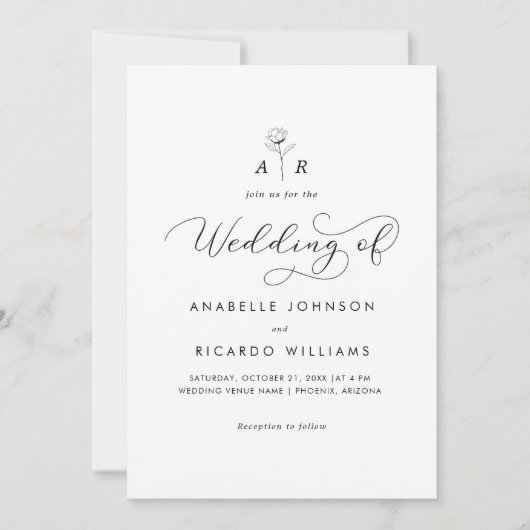 Invitation Script de monogramme de fleurs blanches Photo Code (Devant)