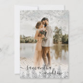 Invitation Script de neige d'hiver argent moderne 5 photos ma (Devant)