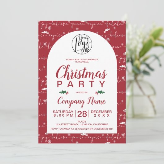 Invitation Script de Noël rustique entreprise fête rouge (Debout devant)