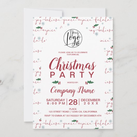 Invitation Script de Noël rustique entreprise fête rouge vert (Devant)