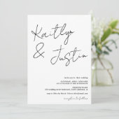 Invitation Script de nom moderne calligraphie noir blanc mari (Debout devant)