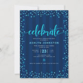Invitation Script de parties scintillant bleu moderne chic gi (Devant)