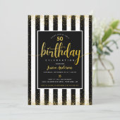 Invitation Script de parties scintillant d'or d'anniversaire  (Debout devant)