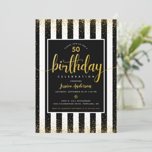 Invitation Script de parties scintillant d'or d'anniversaire  (Debout devant)