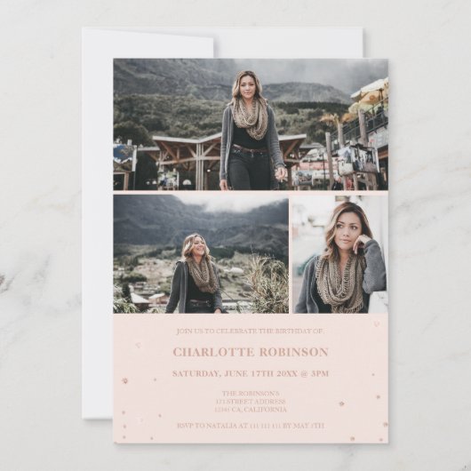 Invitation Script de parties scintillant en or rose moderne 4 (Dos)