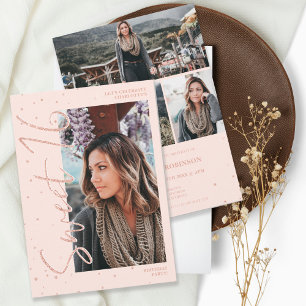 Invitation Script de parties scintillant en or rose moderne 4