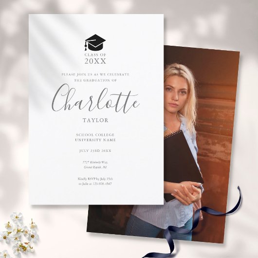 Invitation Script de photo élégant simple pour fête de remise