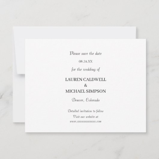 Invitation Script de pinceau blanc moderne Enregistrer le Car (Dos)