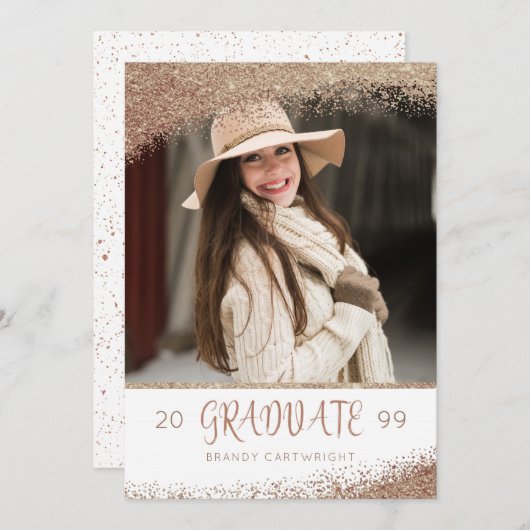 Invitation Script de pinceau cuivre et Parties scintillant or (Devant / Derrière)