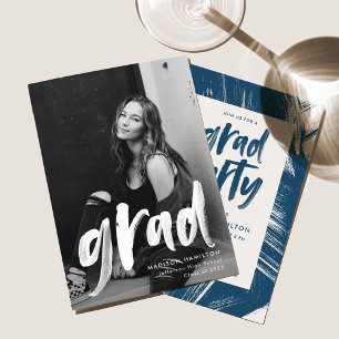 Invitation Script de pinceau moderne Marine Photo Graduation