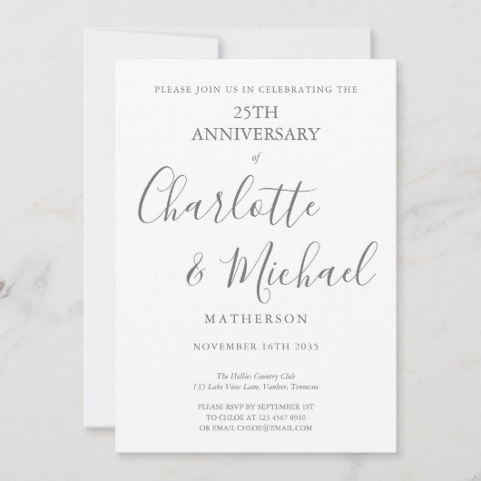 Invitation Script de signature du 25e anniversaire du Mariage (Devant)
