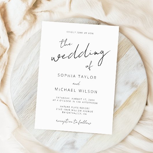 Invitation Script de signature moderne Mariage noir blanc