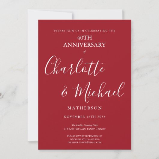 Invitation Script de signature pour les 40 ans de mariage de  (Devant)