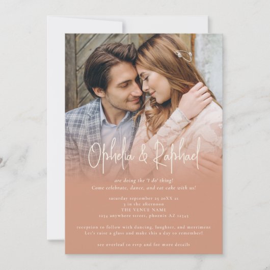 Invitation Script de superposition photo QR Boho mariage en t (Devant)
