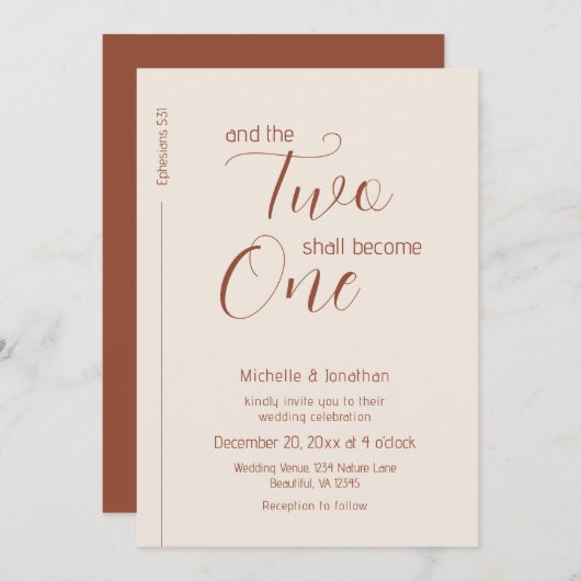 Invitation Script de Terracotta moderne Bible chrétienne Mari (Devant / Derrière)