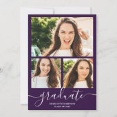 Invitation Script de troisième cycle violet 3 photos graduati (Devant)
