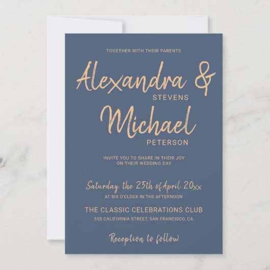 Invitation Script de typographie marine cuivre mariage métall (Devant)