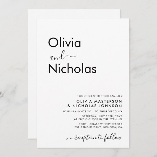 Invitation Script de typographie moderne chic Monogramme Mari (Devant / Derrière)