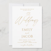 Invitation Script de typographie moderne Mariage d'or blanc (Devant)