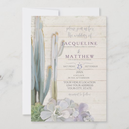 Invitation Script de typographie moderne Succulente de Cactus (Devant)