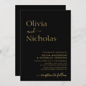 Invitation Script de typographie noir et or Mariage de monogr (Devant / Derrière)