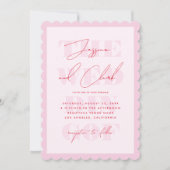 Invitation Script de typographie rouge et rose rétro Mariage  (Devant)