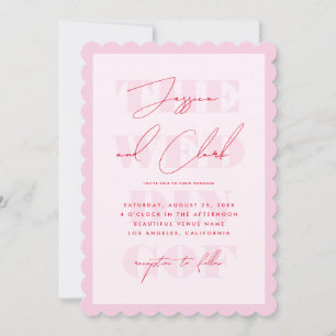 Invitation Script de typographie rouge et rose rétro Mariage 