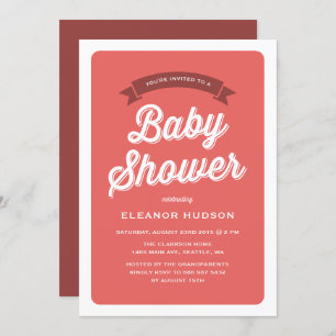 Invitation Script de typographie rouge Retro Baby shower clas