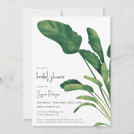 Invitation Script de verdure tropicale douche de mariée plant (Devant)