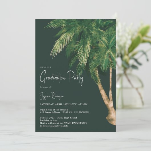 Invitation Script de verdure tropicale palm 3 photos graduati (Debout devant)