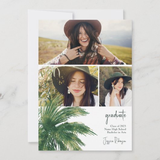 Invitation Script de verdure tropicale palm 3 photos graduati (Dos)