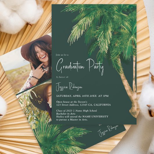 Invitation Script de verdure tropicale palm 3 photos graduati