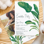 Invitation Script de verdure tropicale plante 3 photos gradua