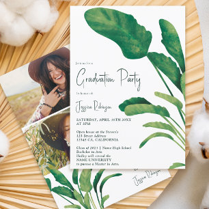 Invitation Script de verdure tropicale plante 3 photos gradua