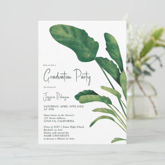 Invitation Script de verdure tropicale plante 3 photos gradua (Debout devant)