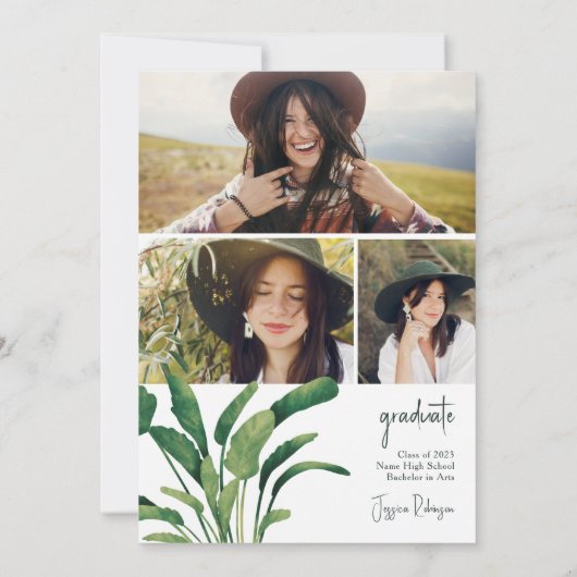 Invitation Script de verdure tropicale plante 3 photos gradua (Dos)