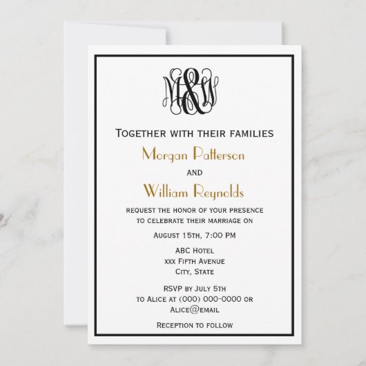 Invitation Script de vigne noir Monogramme B&G do-it-yourself (Devant)