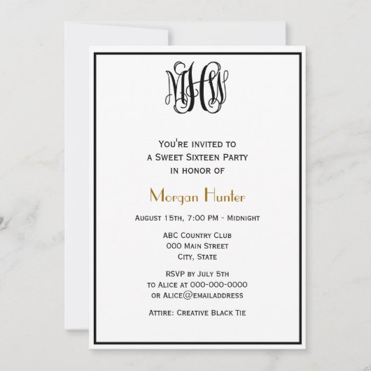Invitation Script de vigne noir Monogramme B&G do-it-yourself (Devant)