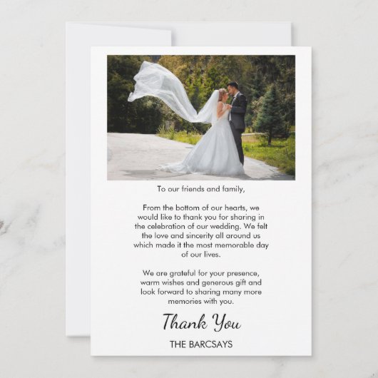 Invitation Script décontracté avec Merci photo Mariage du coe (Dos)