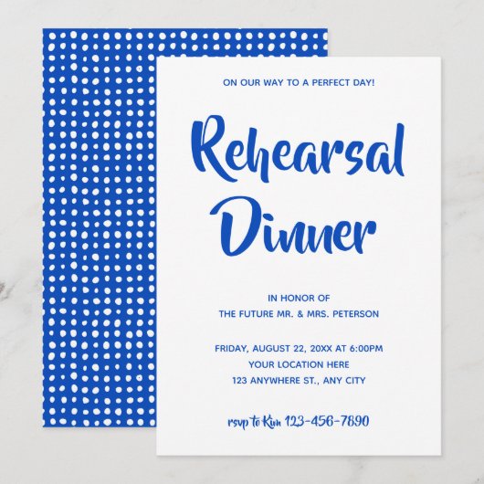 Invitation Script Décontracté bleu | Dîner de répétition Invi (Devant / Derrière)
