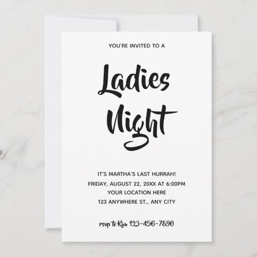 Invitation Script Décontracté noir | Fête des mariées de nuit (Devant)