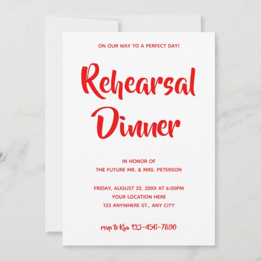 Invitation Script Décontracté rouge | Dîner de répétition Inv (Devant)