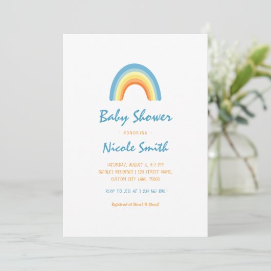 Invitation Script d'écriture simple Rainbow Baby shower (Debout devant)