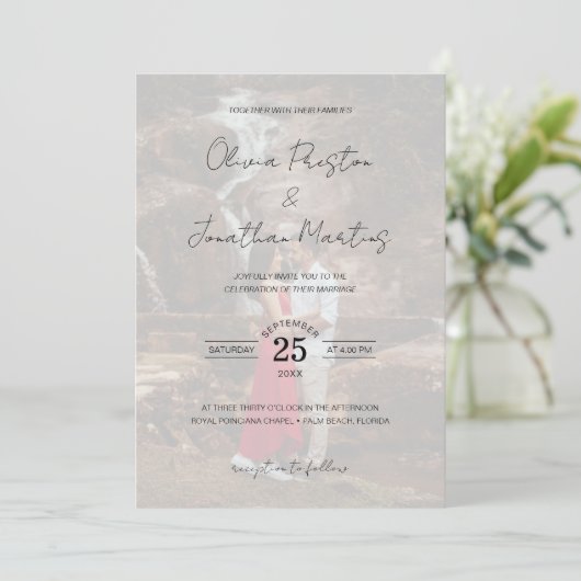 Invitation Script Delicate 4 Photos Mariage QR Code RSVP (Debout devant)