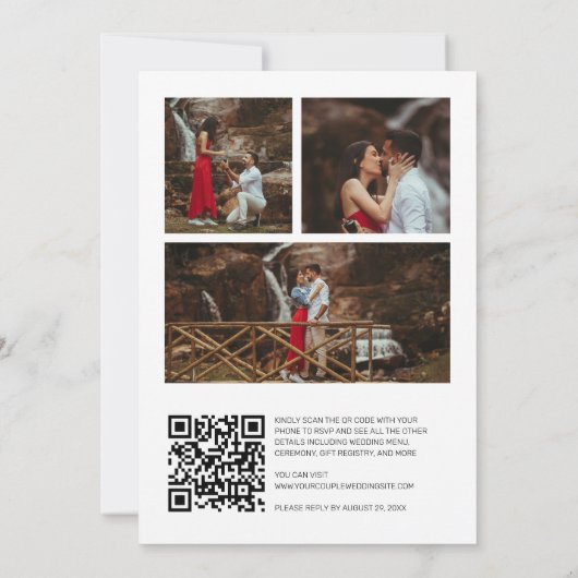 Invitation Script Delicate 4 Photos Mariage QR Code RSVP (Dos)