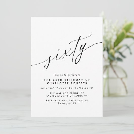 Invitation Script Delicate Simple Noir & Blanc 60e anniversai (Debout devant)