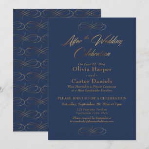 Invitation Script Doré Après la Célébration de Mariage Navy