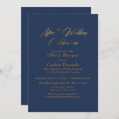 Invitation Script Doré Après la Célébration de Mariage Navy (Devant / Derrière)