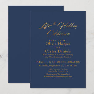 Invitation Script Doré Après la Célébration de Mariage Navy