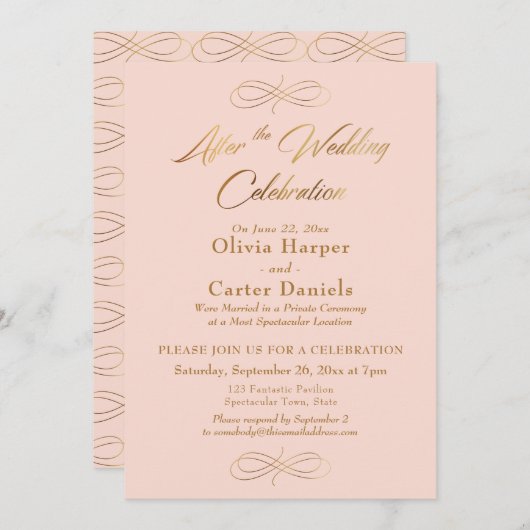 Invitation Script Doré Après la célébration de mariage rougis (Devant / Derrière)